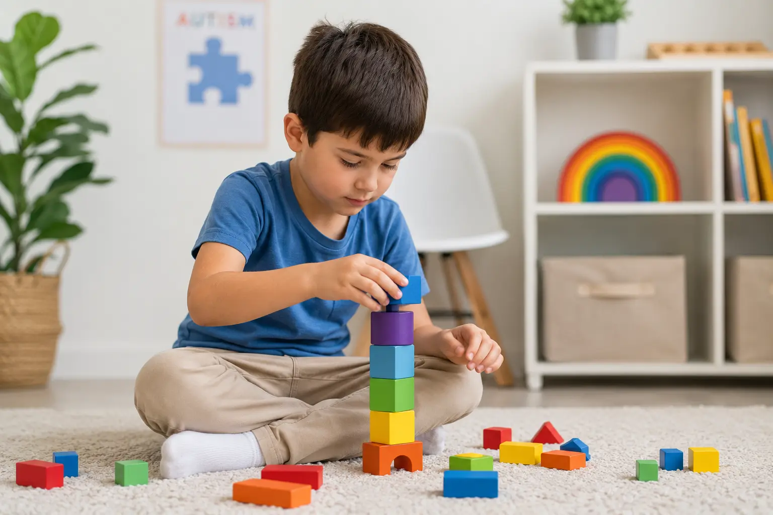 An autistic child playing