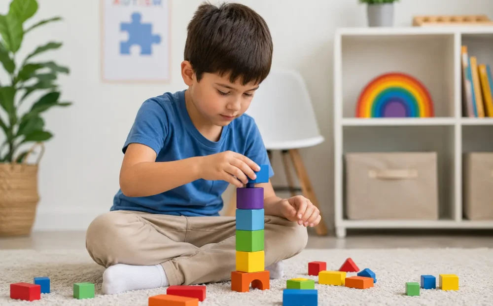 An autistic child playing